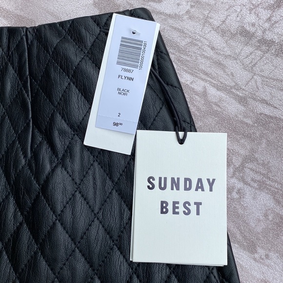 Aritzia Sunday Best Black Quilted Diamond Vegan Leather Flynn Mini Skirt NWT - Picture 3 of 11